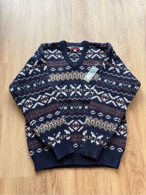 Tundra Navy V-Neck Fair Isle Sweater with Multicolor Accents